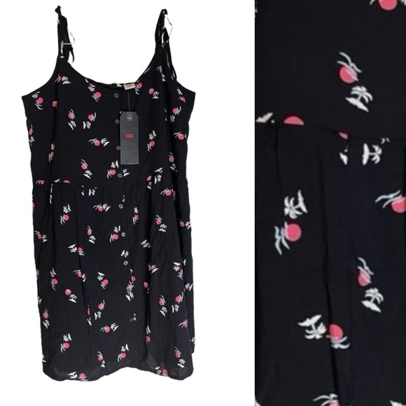 Levi's Dresses & Skirts - NWT: MINI Black Lined Dress with Pink Accent Tropical Pattern Size Large